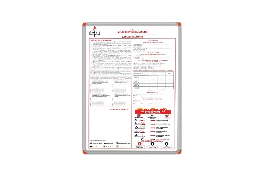Yangın Talimatı İlan Panosu Aluminyum Çerçeve 1063115