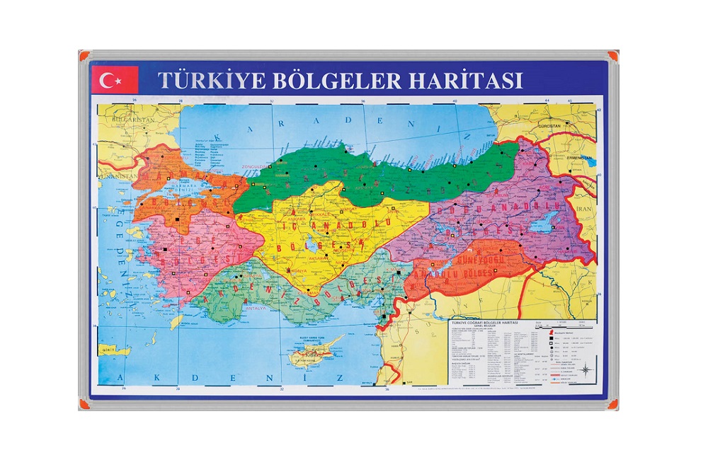 Türkiye Bölgeler Haritası Aluminyum Çerçeve
